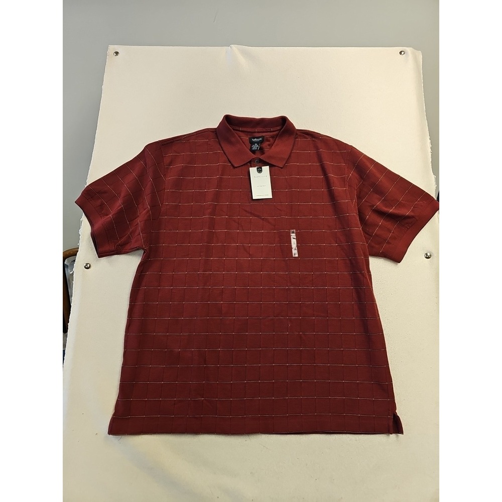 Van Heusen Mens Burgundy Windowpane Polo Shirt XXL Short Sleeve Wrinkle Free